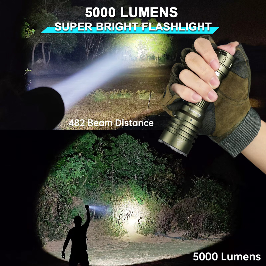 Wurkkos TS23 Taktische Taschenlampe mit XHP70.3 HI LED, 5000 Lumen, 21700 Wiederaufladbar, Schwarz, IPX8 Wasserdicht mit Heckschalter - Bild 8