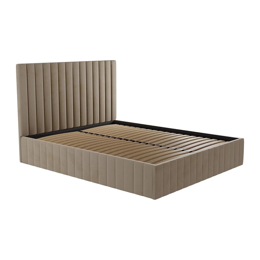 Vente-unique Bett Larali mit Bettkasten in Taupe und Beige, gepolstert mit Samt, B/T: 160 x 200 cm - Bild 2