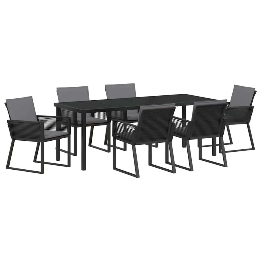 vidaXL Garten Essgruppe 7-teilig in Schwarz aus pulverbeschichtetem Stahl und Poly-Rattan mit Sicherheitsglas - Bild 2