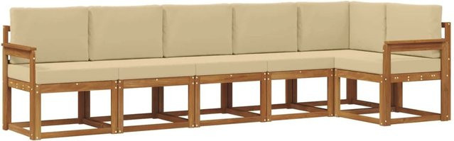 vidaXL Outdoor-Sofagarnitur in L-Form aus Akazienholz mit Kissen in Beige und Natur - Bild 1
