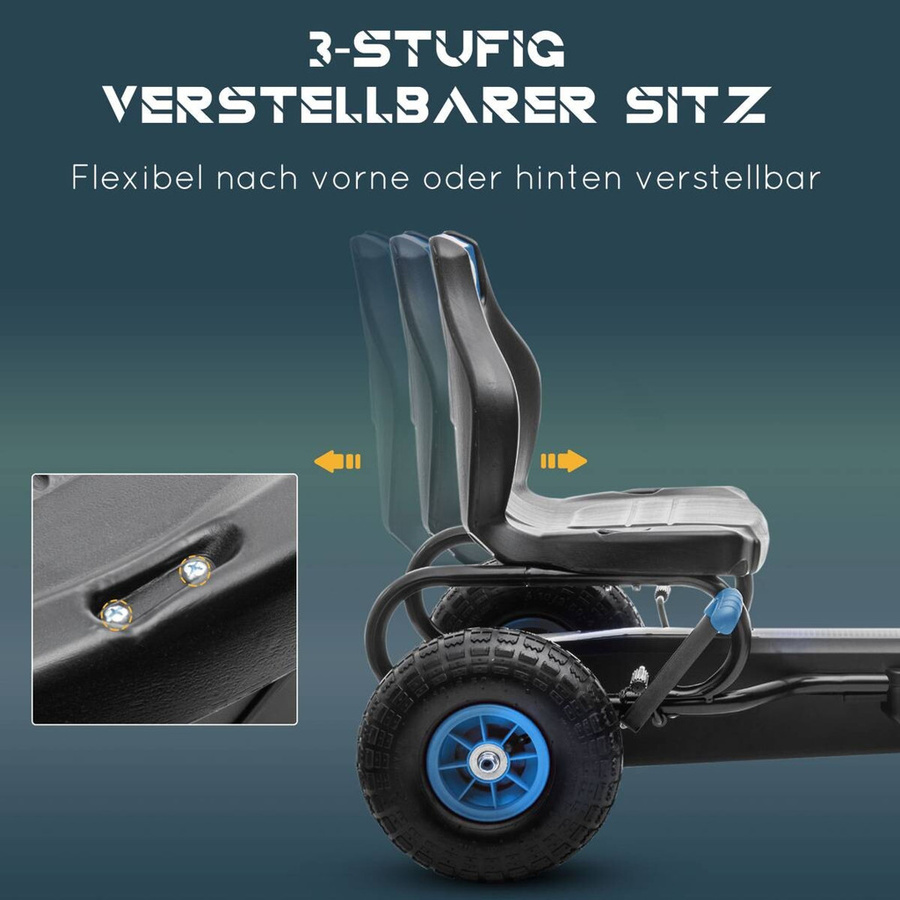 HOMCOM Gokart Kinderfahrzeug mit verstellbarem Sitz blau schwarz ab 5 Jahren - Bild 4