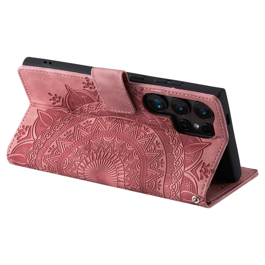 Geprägte Totem Leder Handyhülle Wallet Cover für Samsung Galaxy S26 Ultra S25 Edge S24 S23 S22 FE S21 S20 Plus Note 20 Flip in Schwarz - Bild 3