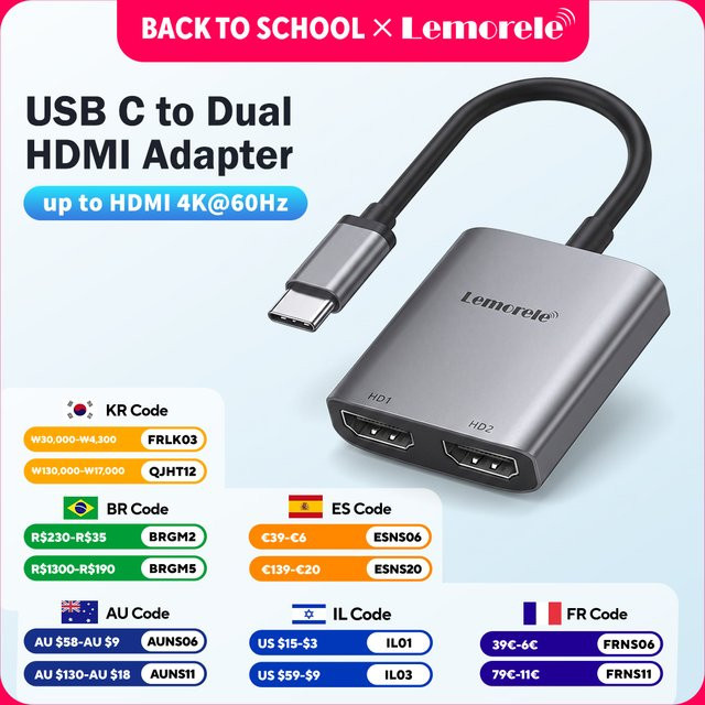 Lemorele USB-C-Dockingstation mit 2-Port USB-C und Dual HDMI 4K 60 Hz für MacBook, Laptop und PC in Weiß und Grau - Bild 1