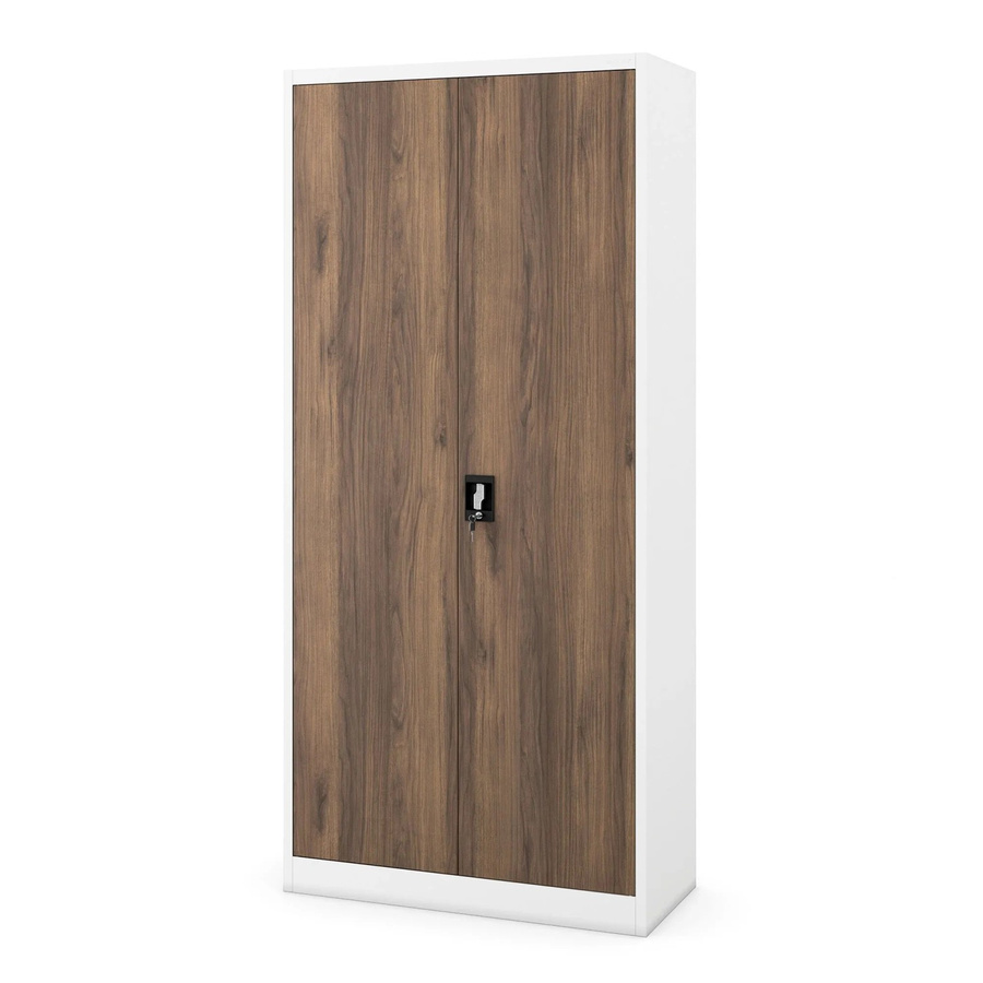 JAN NOWAK Büro-Aktenschrank aus Metall in Weiß und Nussbaum mit Scharniertüren und Schloss, H 195 x B 90 x T 40 cm - Bild 2