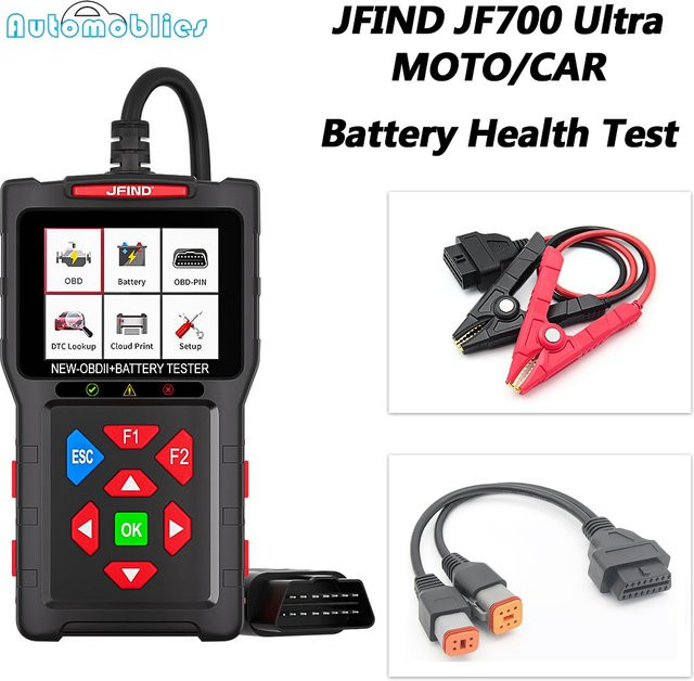 JFIND JF700 Ultra Motorrad-Adapterkabel für Harley Davidson 6-Pin und 4-Pin, 2-in-1 Diagnosewerkzeug zur Batteriezustandsprüfung, Schwarz - Bild 1