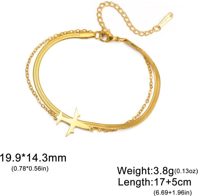 Armband Damen, Edelstahl, Perlen, Flugzeug-Anhänger, 17-22 cm - Bild 1