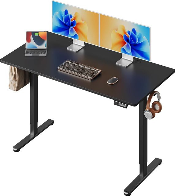DEVAISE höhenverstellbarer Schreibtisch mit elektrischem Motor, Sitz-Steh-Tisch für Home Office und Büro, Schwarz, B/T: 140 x 70 cm - Bild 1