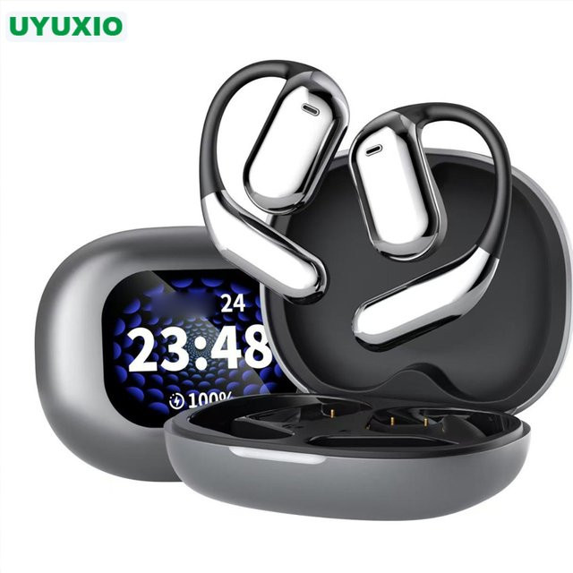 UYUXIO Echtzeit-Ohrhörer mit KI-Sprachübersetzung und LCD-Touchscreen, kabellose In-Ear Bluetooth-Kopfhörer in Schwarz mit 144 Online-Sprachen - Bild 1