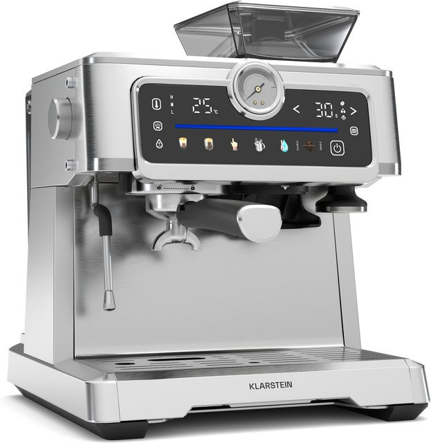 Klarstein GrandPresso Touch Espressomaschine aus Edelstahl mit integriertem Mahlwerk, 20 Bar, Manometer und Touch-Display in Silber - Bild 1