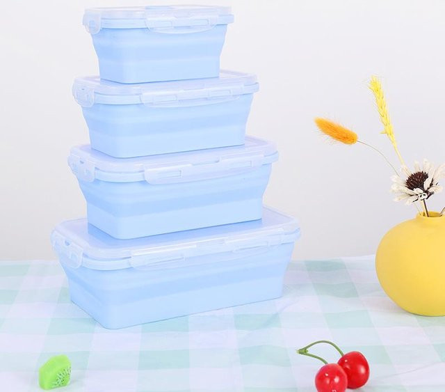 Faltbare Silikon-Lunchbox in Weiß, mikrowellengeeignet und auslaufsicher, 350 ml - Bild 1