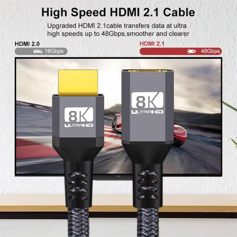 DIXSG HDMI-Verlängerungskabel 2.1 in Schwarz mit 8K@60Hz, 4K@120Hz und 48 Gbit/s für Smart TV, PS5 und Laptop - Bild 6