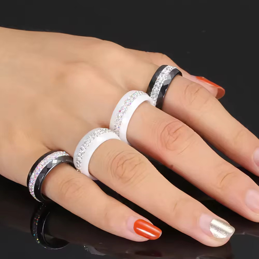 VQYSKO Ring, Keramik, Kristall, schwarz-weiß, Damen - Bild 5