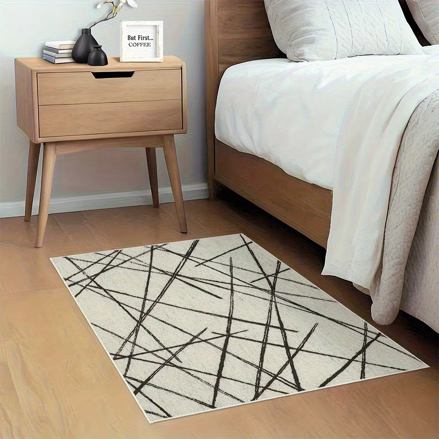 VIKAMA Geometrischer Teppich in Weiß mit modernem Linienmuster für Wohnzimmer, Schlafzimmer oder Arbeitszimmer - Bild 2