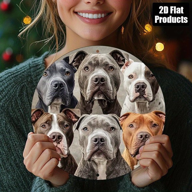 Potdemiel American Pit Bull Terrier Rundes Aluminium-Wandkunstschild im Vintage-Stil, Mehrfarbig, Durchmesser: 20,3 cm - Bild 1