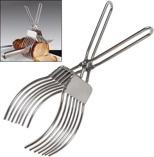 Edelstahl Küchenzange in Silber zum Schneiden und Halten von Fleisch, Gemüse und Obst - Bild 1