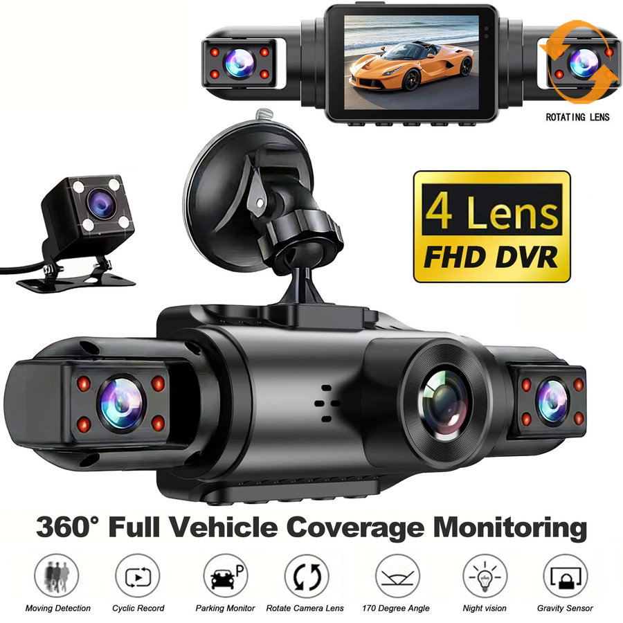 etymoofox Dashcam Full HD 1080P mit 3/4-Linse, 360° Panoramakamera, Nachtsicht und 24-Stunden-Parküberwachung, Schwarz - Bild 5