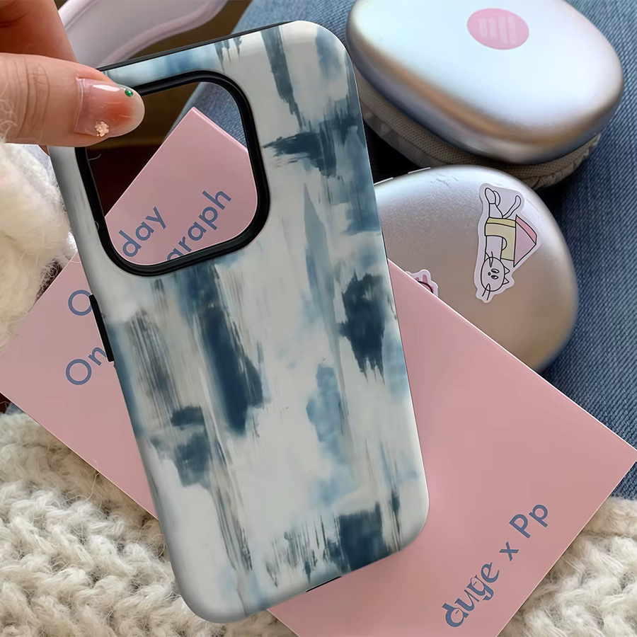 Potdemiel Handyhülle mit Indigo abstrakten Pinselstrichen für iPhone 17 16 15 14 13 12 11 Pro Max Plus in Blau - Bild 4