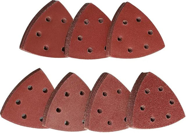 Dreieck-Schleifpads mit 6 Löchern für Delta-Schleifmaschinen und Winkelschleifer, Körnung 40–320, braun - Bild 1