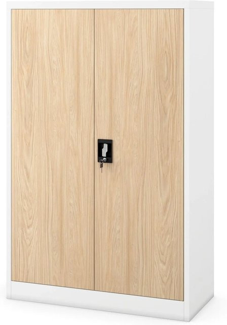 JAN NOWAK Büroschrank KEVIN Aktenschrank aus Stahl in Weiß und Eiche mit abschließbaren Türen, B/H/T: 90 x 140 x 40 cm - Bild 1