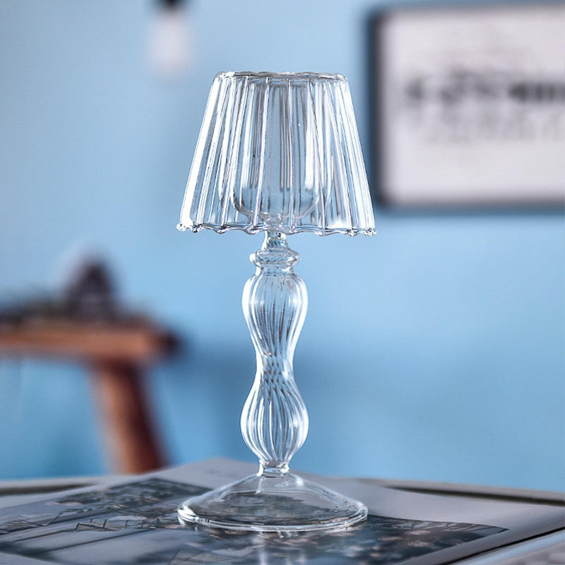 Tooarts Glas Kerzenhalter in Tischlampen-Form, transparent, modern, für Stumpenkerzen, Stabkerzen und Teelichter - Bild 3