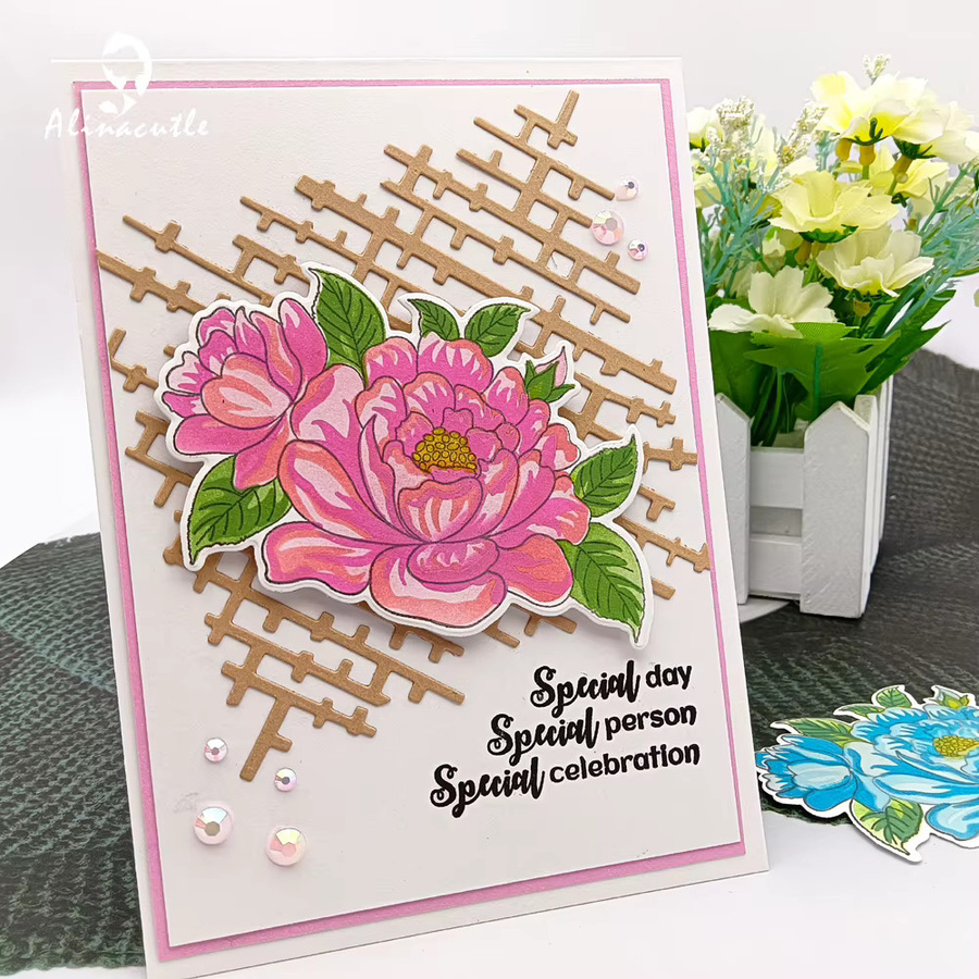 Alinacutle Blumen Stempel und Metall Stanzform Set für Scrapbooking und Handarbeit in Transparent und Metall - Bild 4