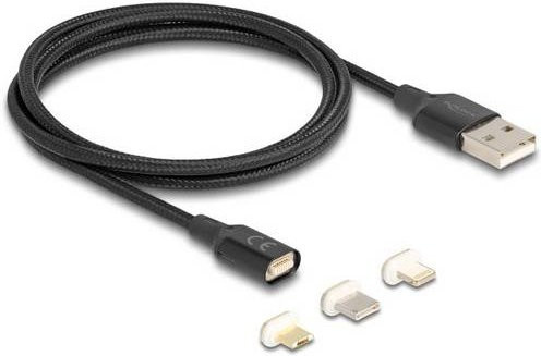 Delock USB-Kabel mit USB-A, USB-C, Micro-USB und Apple Lightning Steckern, Schwarz, 1,00 m - Bild 1