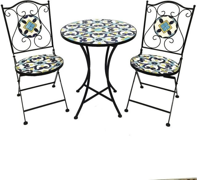 Lex 3-teiliges Bistro-Set aus Eisen mit Mosaik-Elementen in Multicolour klappbar - Bild 1