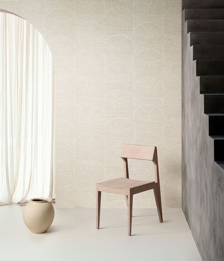 Arte International Wallpaper Cupula Geometric Art Deco in Taupe, Grau und Beige aus Vinyl - Bild 1
