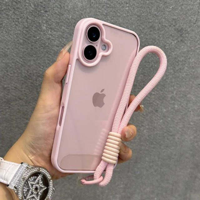 Just Texture Candy Color Bumper Handyhülle mit Lanyard für iPhone 17 16 15 14 13 12 11 Pro Max Plus, Stoßfeste Klare Acryl Hülle, Rosa/Transparent - Bild 1