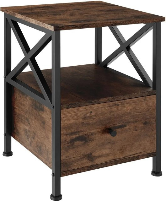 tectake Nachttisch im Industrial Style aus Holz und Stahl in Braun mit 2 Ablagen und Schublade, B: 40 cm, T: 41,5 cm, H: 55,5 cm - Bild 2