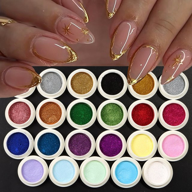 Full Beauty Nagelpulver Metallic, 23 Stück, Silber Gold Holographisch - Bild 1