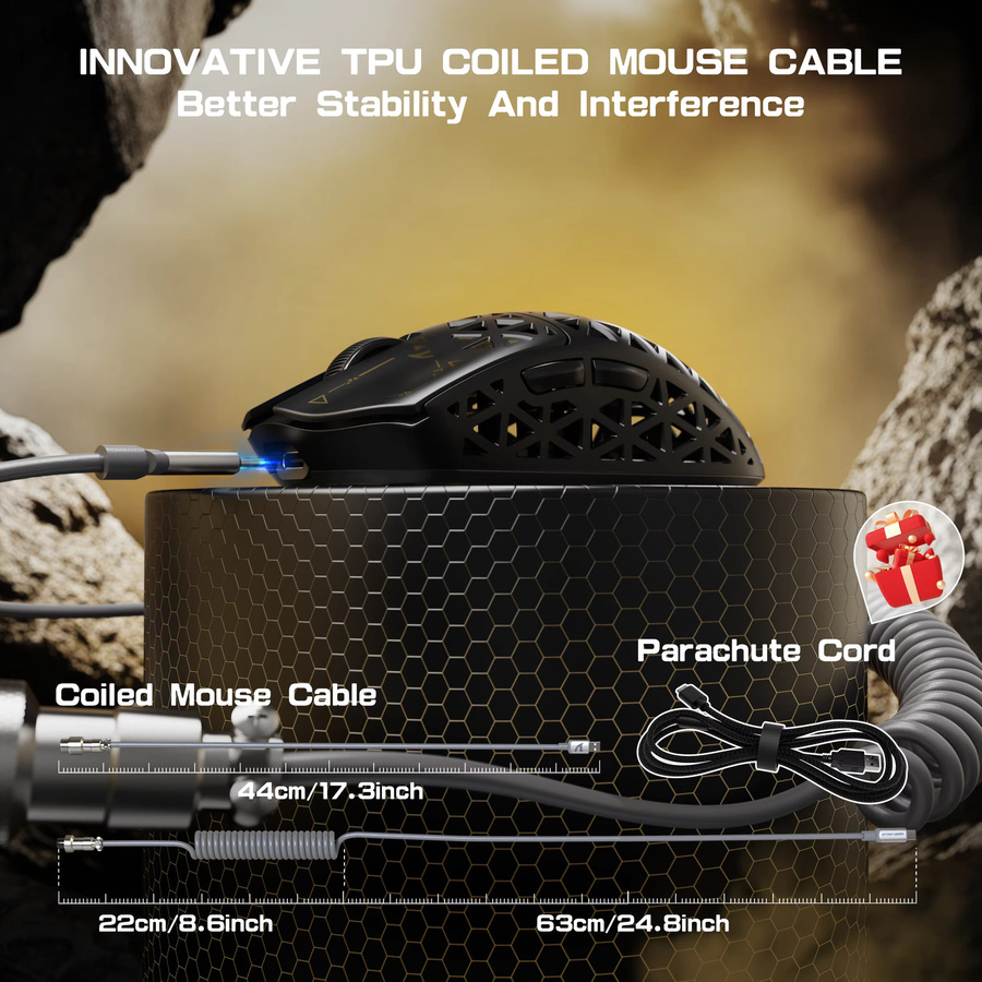 ATTACK SHARK R5Ultra Carbon Fiber Wireless Gaming-Maus mit PAW3950MAX Sensor und 8K-Spiralkabel in Schwarz-Rot - Bild 3