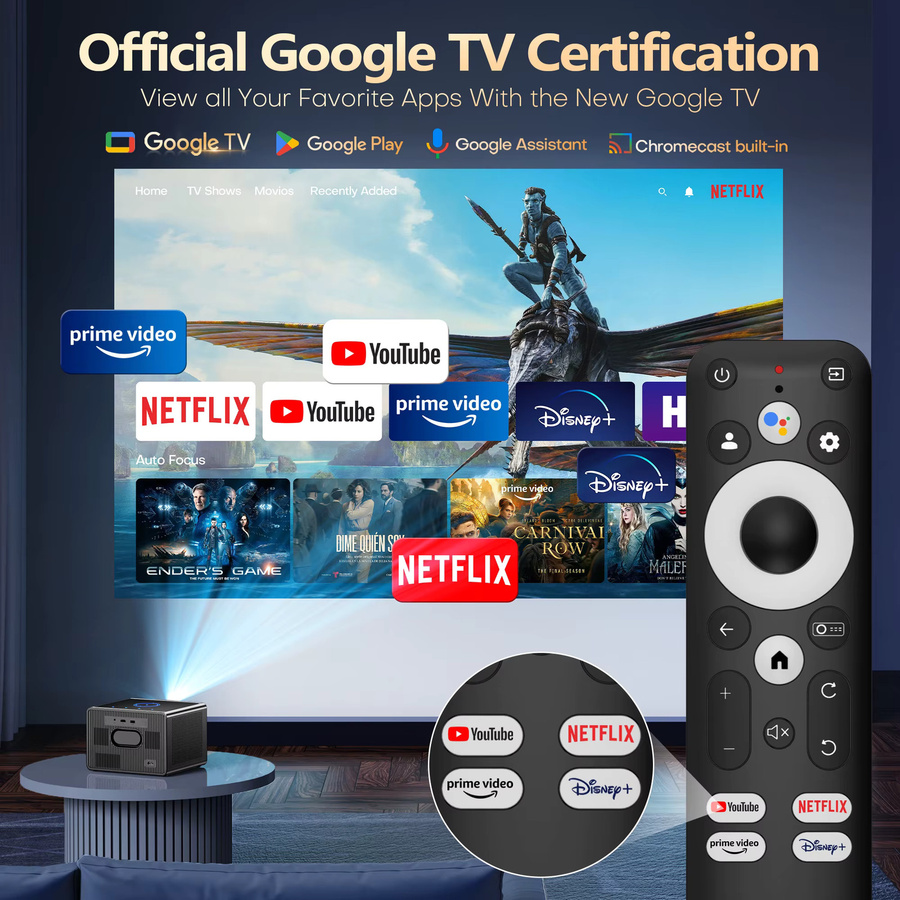 XIWBSY 4K UHD Google TV Projektor mit Android 14.0, 4000 ANSI Lumen, 52000 Lumen und WiFi6 sowie Google Sprachassistent - Bild 2