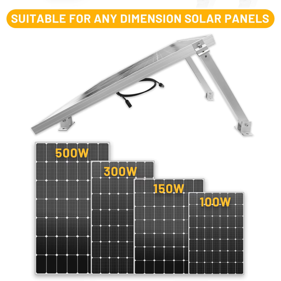 CP-SETUNO Verstellbare Solarmodul-Montagehalterungen aus Aluminium in Silber, Universeller Neigungsständer für 100-500W Panels für Wohnmobil-Dach und Boot - Bild 2