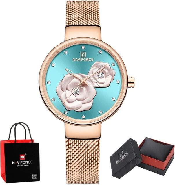 NAVIFORCE Armbanduhr, Quarz, Edelstahl, Blau, Roségold, Damen - Bild 1