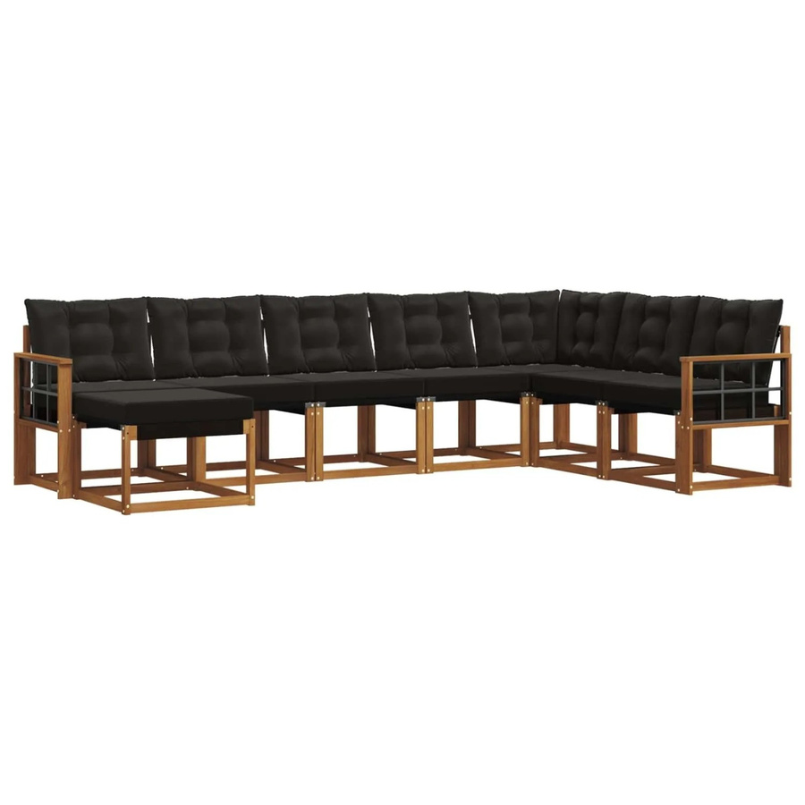 vidaXL Outdoor-Sofagarnitur 8-tlg. in L-Form aus Akazienholz und Textilene, Schwarz/Natur - Bild 2