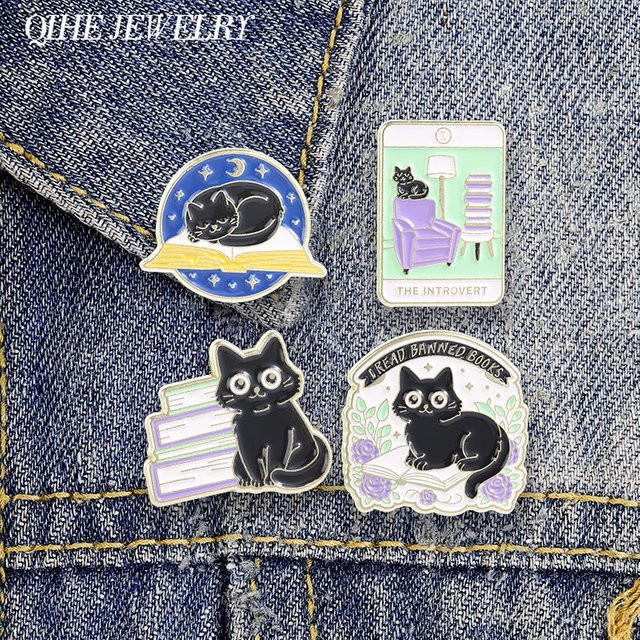 QIHE JEWELRY Emaille-Anstecknadel, Schwarze Katze, Unisex - Bild 1