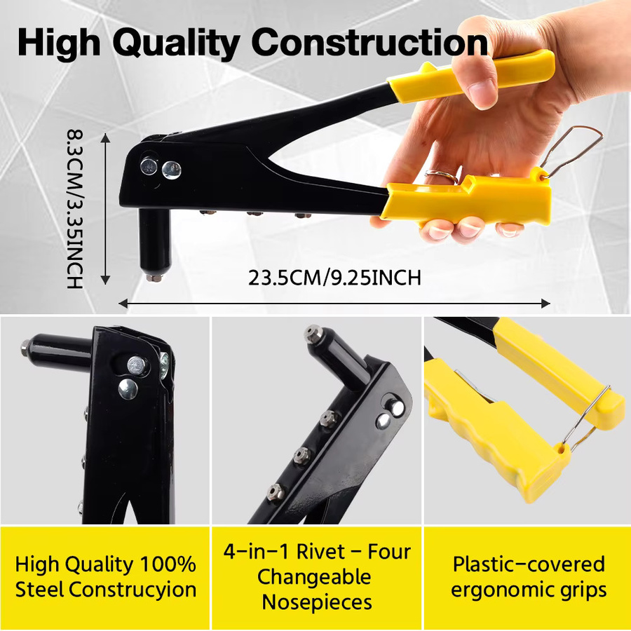 Professionelle manuelle Blindnietpistole von TEMPS DETIR in Schwarz mit 4 Nietköpfen für 2,4 mm, 3,2 mm, 4,0 mm und 4,8 mm Nieten - Bild 2