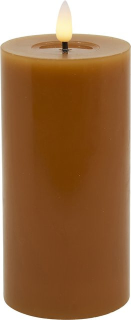 LED Stumpenkerze BASIC in Caramel Braun mit Timer und Echtwachs, Höhe: 15,0 cm, Breite: 7,5 cm, Tiefe: 7,5 cm - Bild 1