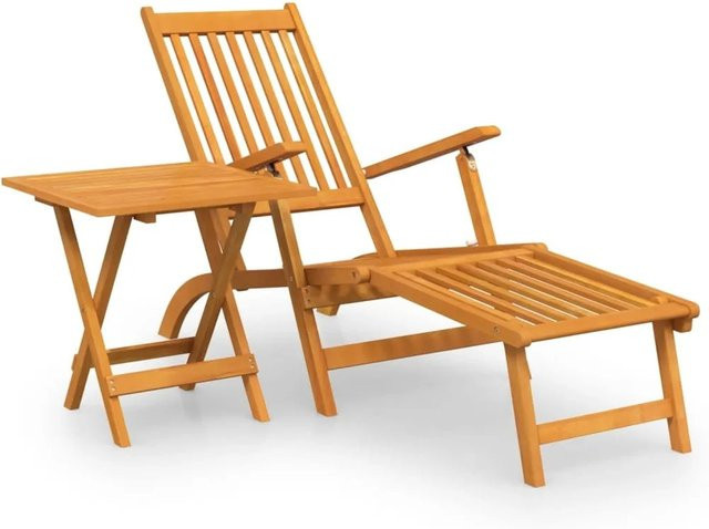 vidaXL Garten-Liegestuhl Set aus Akazien-Massivholz mit Fußteil und Tisch in Braun - Bild 1