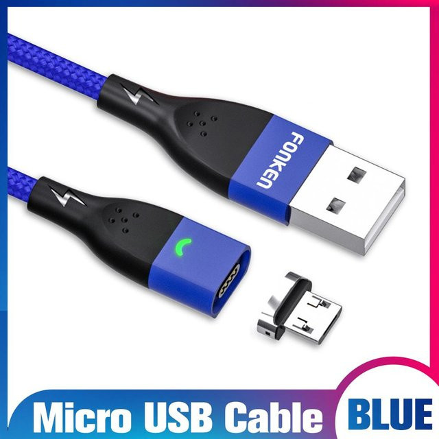 FONKEN Magnet-Schnellladekabel mit USB-C und Micro-USB Anschluss, Blau, 2 m - Bild 1