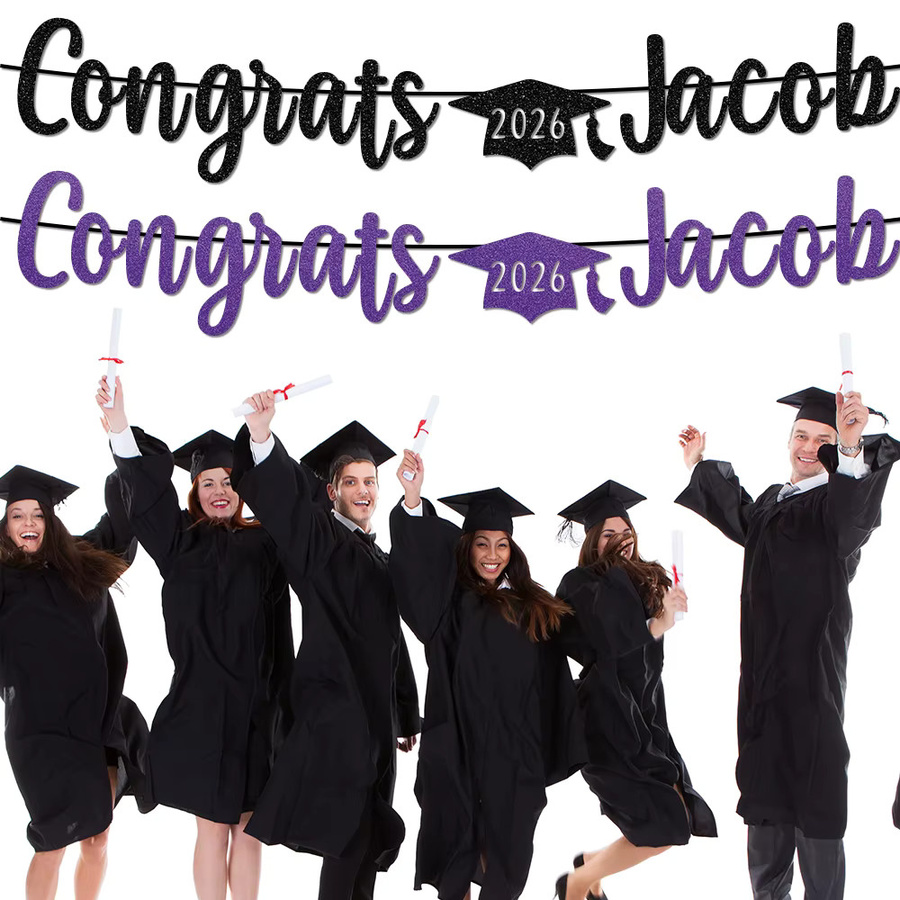 Cyuan Glitzer Wimpelbanner Congrats Grad 2026 Partygirlande zur Dekoration deiner Schulabschlussfeier - Bild 3