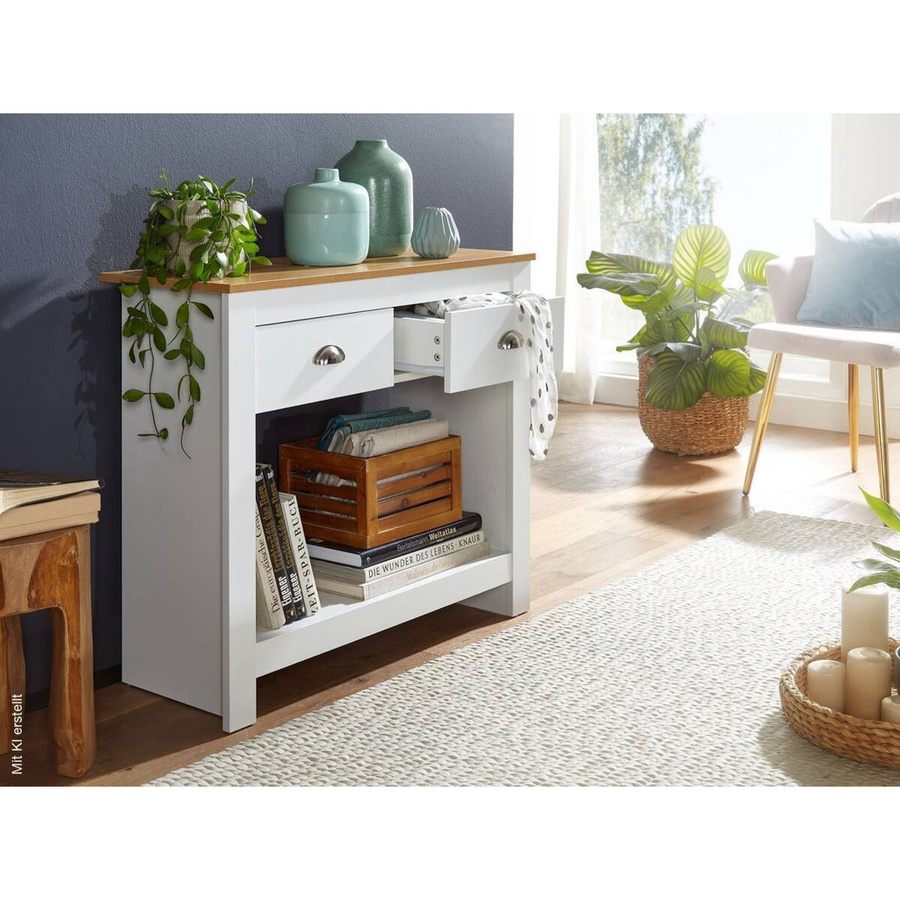 Wohnling Konsolentisch modern in Weiß und Braun B/H/T: 85 x 76 x 35 cm - Bild 3