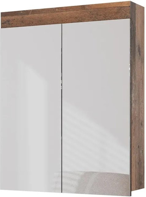 Vicco Badspiegelschrank Luna Oldstyle in Weiß und Braun mit Glastüren und Regalböden, B: 60 cm, H: 77 cm - Bild 1