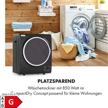 Klarstein Jet Set 2500 Wäschetrockner als Ablufttrockner in Schwarz mit 2,5 kg Kapazität