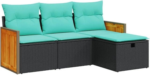 vidaXL 4-tlg. Garten-Sofagarnitur in L-Form aus schwarzem PE-Rattan mit Sitzkissen und Stauraum - Bild 1
