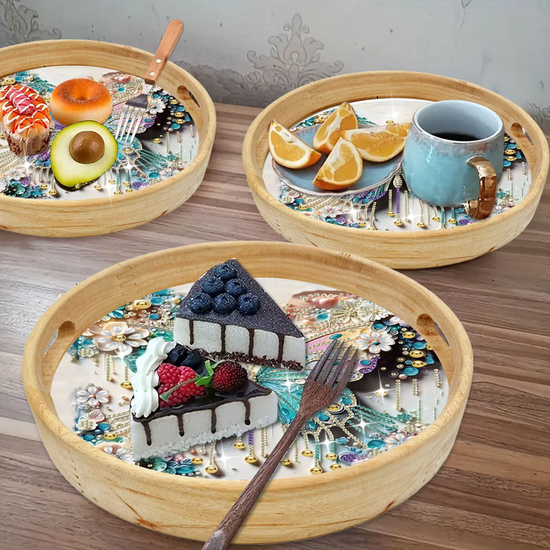 DIY Diamond Painting Set Biene auf rundem Holz Serviertablett, mehrfarbig - Bild 2