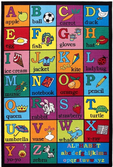 BC-Warm Home Alphabet-Teppich für Kinder, rutschfester Lernteppich in Blau und Multicolour, B/T: 60 x 40 cm - Bild 1