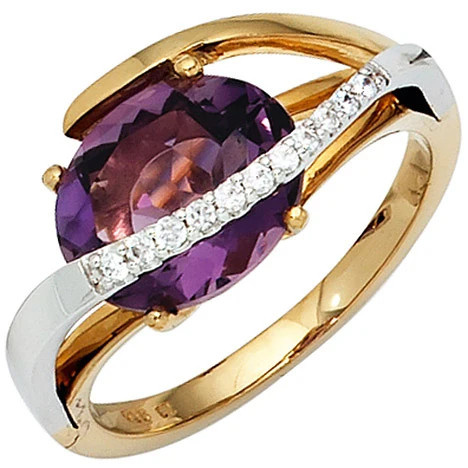 Colfem Ring 585 Gold bicolor, 11 Diamanten, 1 Amethyst, Damen, Größe 60 - Bild 1
