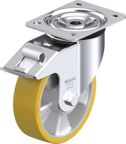 Blickle L-ALTH 160K-FI Lenkrolle mit Feststeller in Silber und Gelb, Rad-Durchmesser: 160 mm, Tragfähigkeit: 400 kg - Bild 1